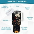 thumbnail image 2 of Yayeee 40oz Stainless Steel Tumbler with Straw and Handle Double-Wall Insulated Travel Water Bottle, Black Floral Pattern, 2 of 8