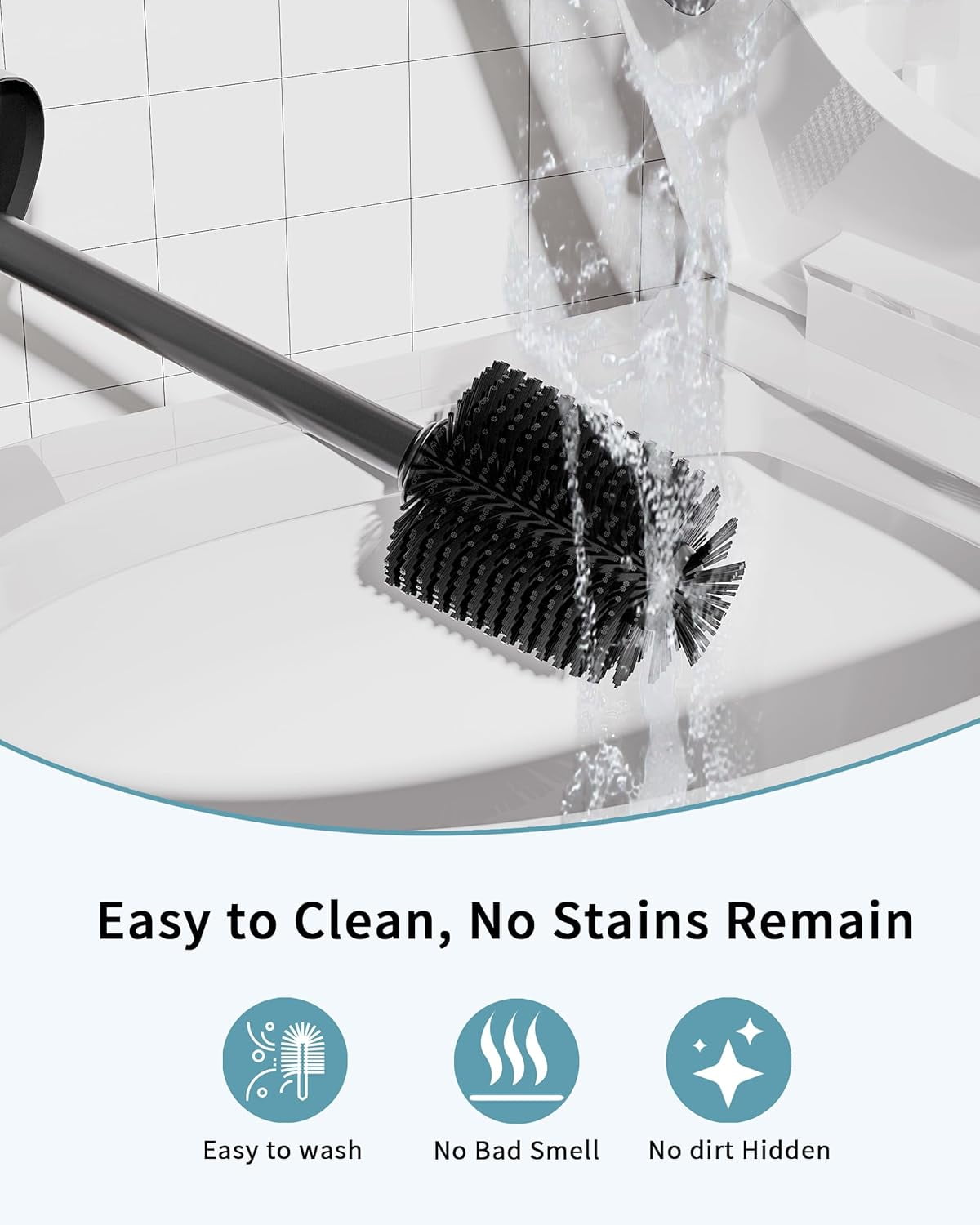 Toilet Brush and Holder Set, 2 Pack Toilet Bowl Brush with Caddy for Bathroom, Toilet Cleaner Brush with Stainless Steel Handle & Durable Bristles, Splash Proof（Matte Black）
