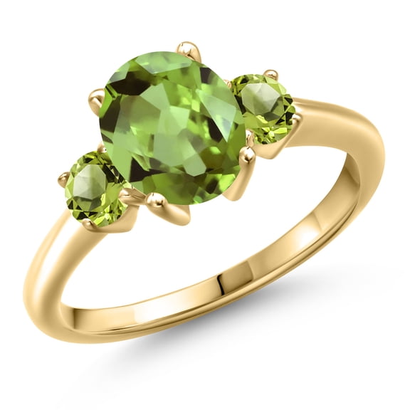 Gem Stone King 10K Yellow Gold Green Peridot Engagement Ring for Women | 2.70 Cttw | Oval 9X7MM | Gemstone August Birthstone | Size 6