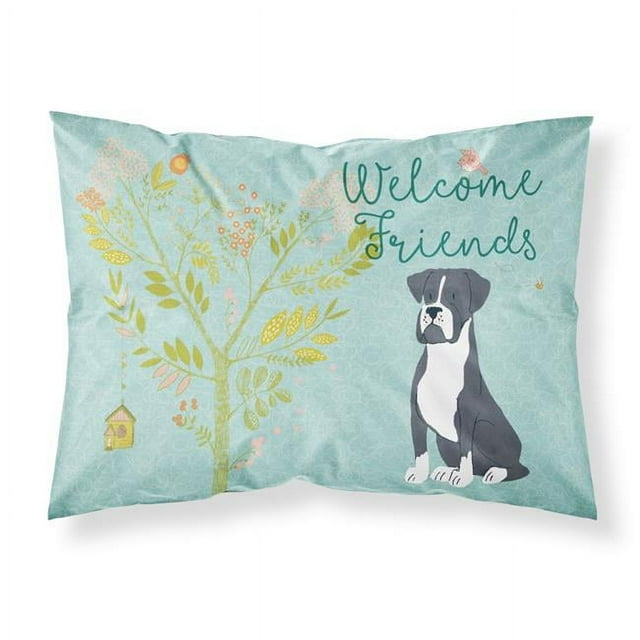 Carolines Treasures BB7581PILLOWCASE Welcome Friends Black Boxer Fabric Standard Pillowcase