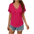thumbnail image 2 of Knitted Summer Tops Women Short Sleeve V Neck Cotton T-Shirt Loose Fit Dressy Casual Blouses Tees (M, Hot Pink), 2 of 7