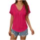 thumbnail image 2 of Mujeres Manga Larga Tops Moda Color Sólido Blusa de Lino con Botones Decorativos Y Rayas Cuello Redondo, Casual 3/4 Manga Tee para la Primavera Trajes Diarios, 2 of 6