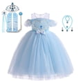 thumbnail image 1 of Ropa de Disney para niñas, vestido de princesa Elsa de Frozen, sin hombros, tul brillante, disfraz de fiesta de cumpleaños, mascarada Fivean unisex, 1 of 2