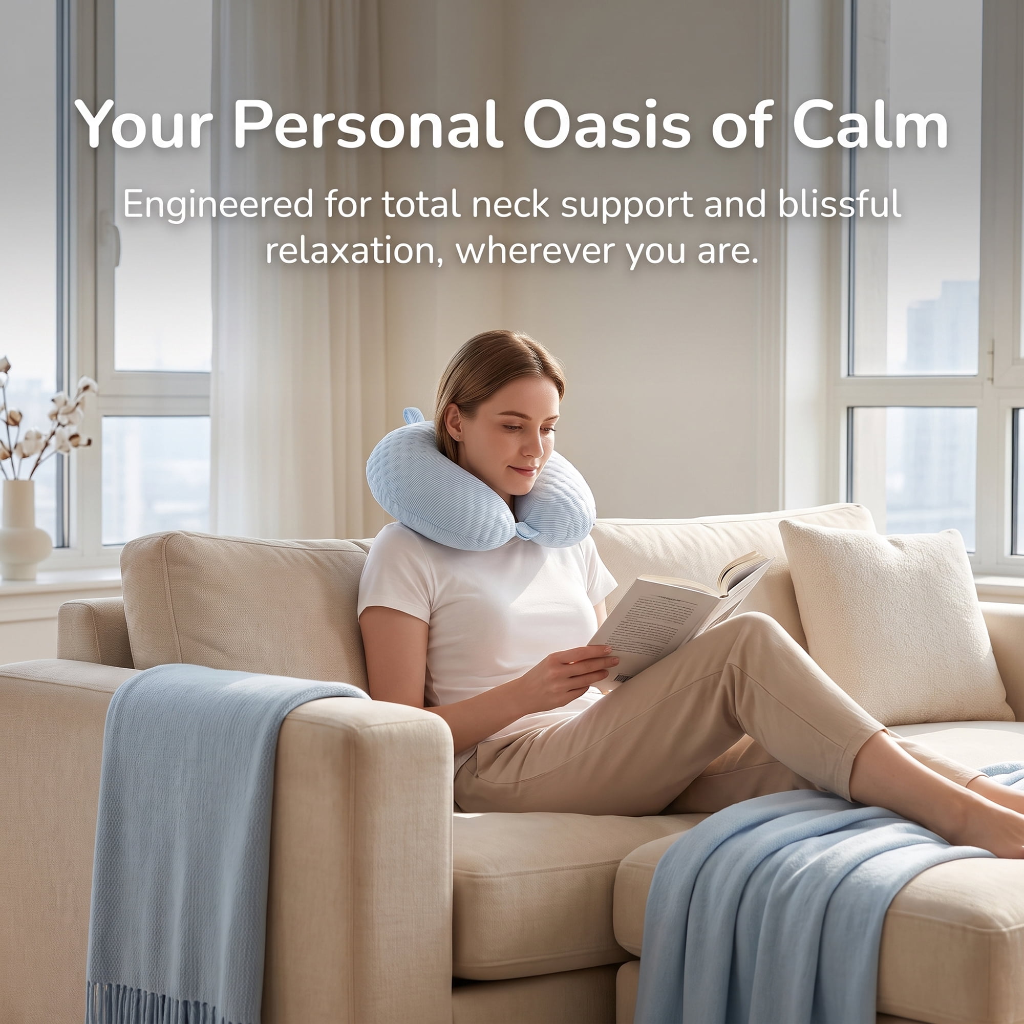 Unique Bargains Memory Foam U Shape Travel Neck Pillow for Office Naps Blue 12"x12"x4"