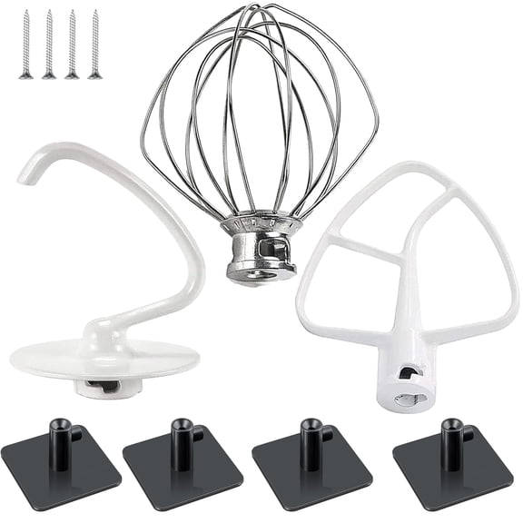 Stand Mixer Attachments 3-Piece Kit -Replace for Kitchen aid Accessories K45WW Wire Whip/ K45DH Dough Hook /K45B Coated Flat Blade Paddle with Scraper -Stainless Steel