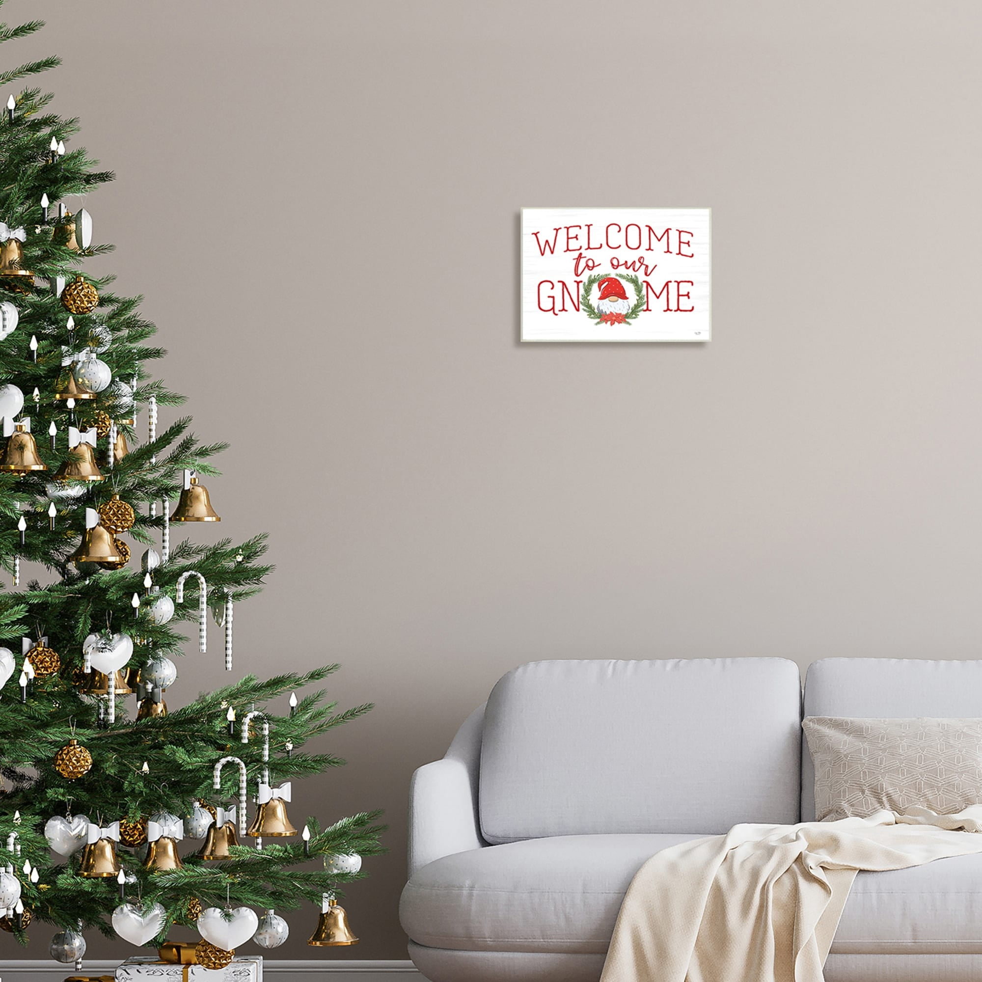 Gnome Welcome Sign Cottage Laurel Grainy Pattern Holiday Graphic Art Unframed Art Print Wall Art