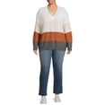 thumbnail image 2 of Dreamers by Debut Women's Plus Size Colorblocked V-Neck Sweater, 2 of 5