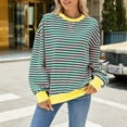 thumbnail image 3 of Pink Sweatshirt for Woman MIUOWANP Women's Fashionable Loose Casual Striped Color Blocking Long Sleeved Round Neck Top/shirt M Mint Green, 3 of 4