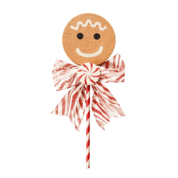 Gingerbread Candy Cane Hanging Decoration with Red and White Striped Bow, Large Size, for Front Door and Wall, Christmas Ornament
