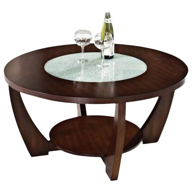 Table Cocktail en Bois Rafael, Fini Cerisier avec Incrustation de Verre