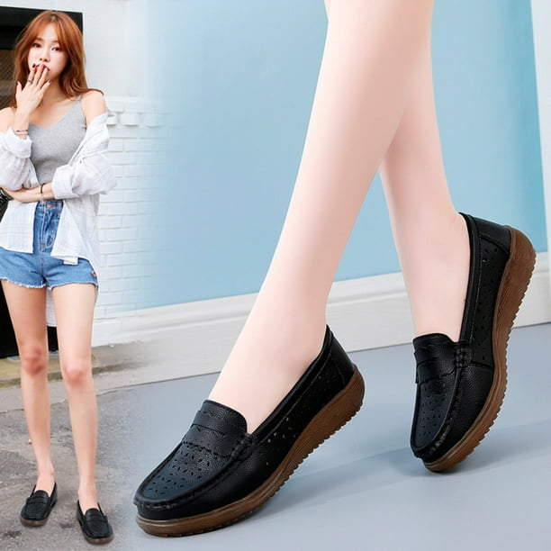 Heiheiup Breathable Work Shoes Women Shoes In Non Slip Sole White Leather Shoes