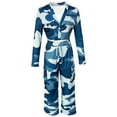 thumbnail image 3 of Womens 2 Piece Outfits Camo Cargo Sets Long Sleeve V Neck One Button Crop Top with Wide Leg Pant with Pockets (2XL, Sky Blue), 3 of 5