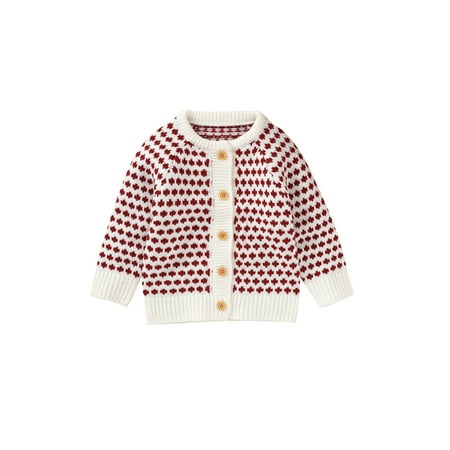 

BrilliantMe Newborn Infant Baby Cardigan Jacket Long Sleeve O-Neck Single Breasted Dot Knitted Sweater Coat White 12-18 Months