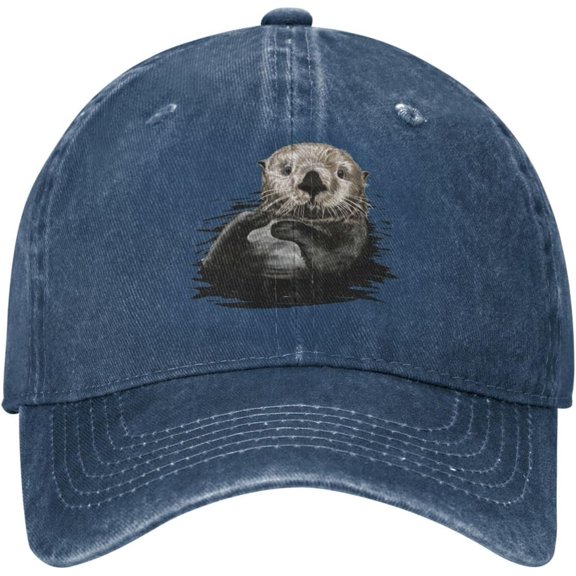 Sea Otter Cute Distressed Adjustable Washed Denim Mens Dad Trucker Hat Baseball Ball Cap for Men