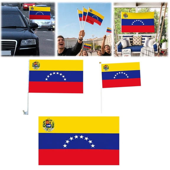 ERTZAE Venezuela Hand Held Flag,flags on sticks,yard flags with pole,Hand Held Stick Flags for Patriotic,Parades Parties National Flags,mini flag,flags outdoor decorations,sports event flags bulk