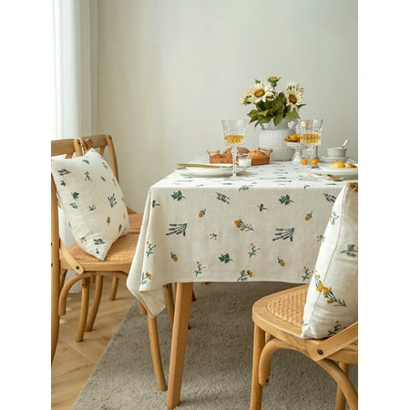 

Livesture Home Rectangular Embroidered Pastoral Linen Cotton Tablecloth Tassel 110x170cm