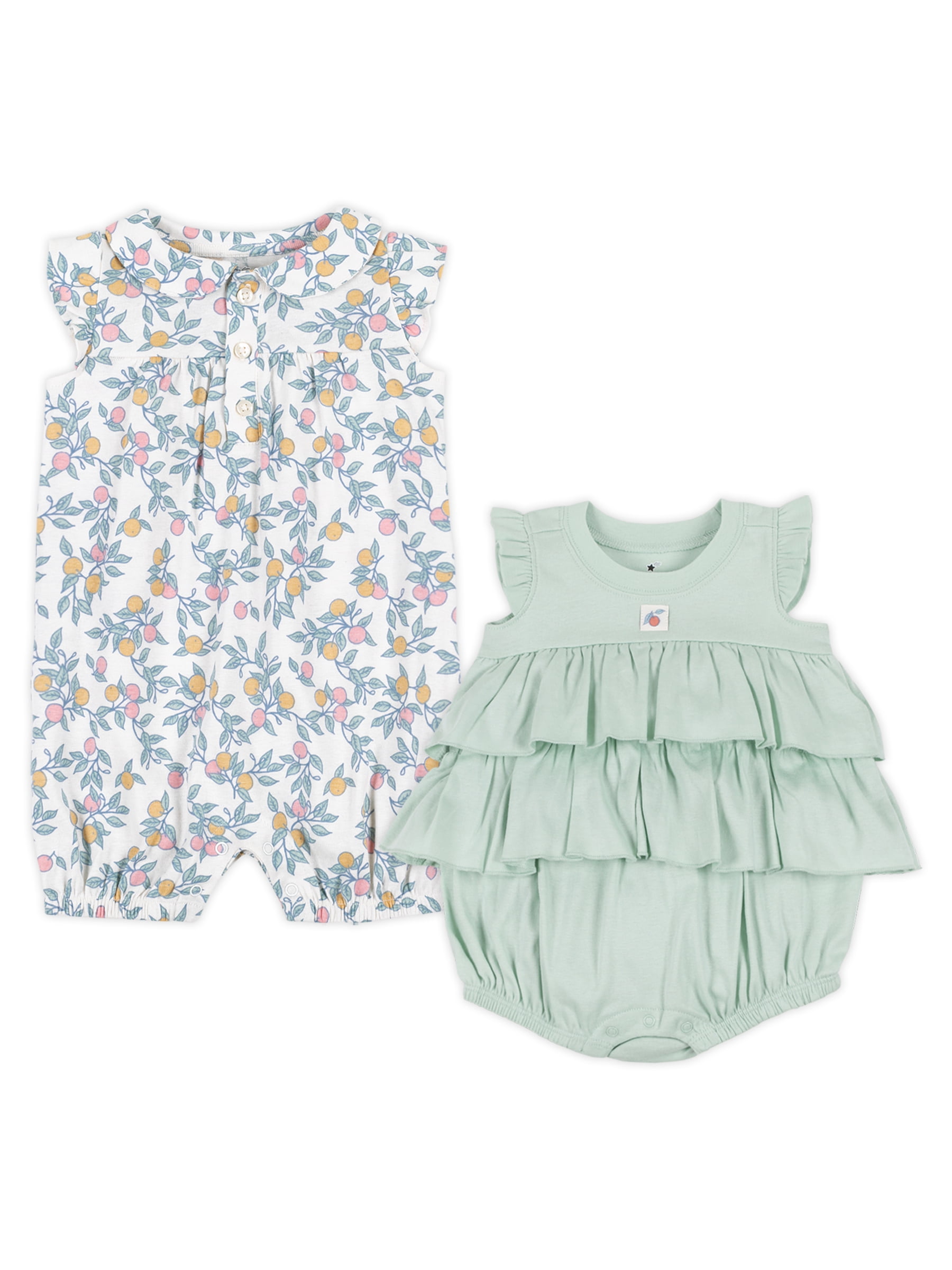 Little Star Organic Baby Girls 2Pk Rompers, Size Newborn12 Months