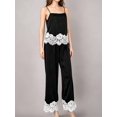 thumbnail image 4 of Women 2 Piece Lace Trim Top and Wide Leg Pants Set Casual Summer Lounge Outfit Black S, 4 of 7