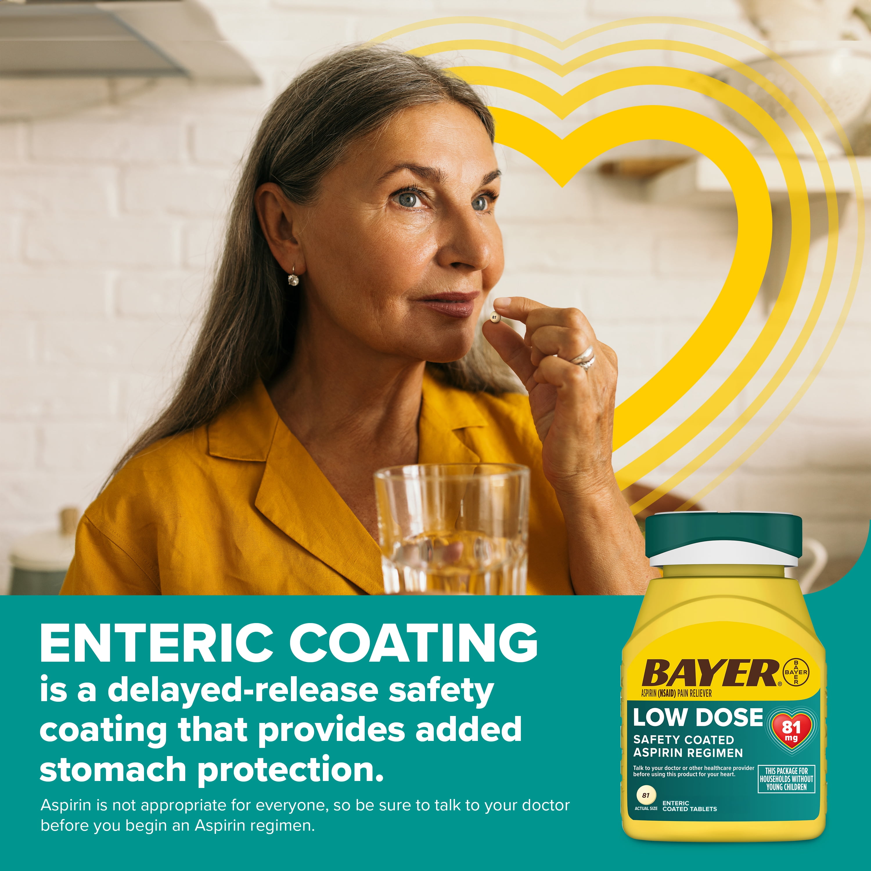 Bayer Aspirin Low Dose, 81 mg, for Cardiovascular Disease Enteric Coated Tablets, 200  Count