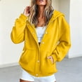 thumbnail image 2 of Rggeeun Women'S Sweatshirt Hoodie Solid Color Long Sleeve Snap & Zip Up Hooded Adjustable Drawstring Side Pockets Thickened Fall Winter Beach Lounging Leisure Tops,Yellow,M, 2 of 6