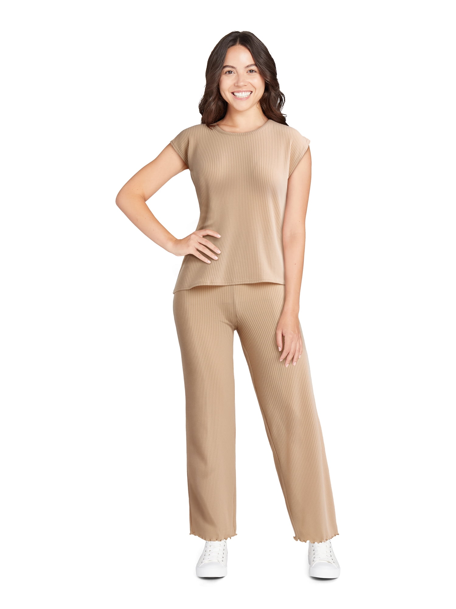 Lissome Women's and Women’s Plus Ribbed Top and Pants Lounge Set, 2-Piece, Sizes S-4X