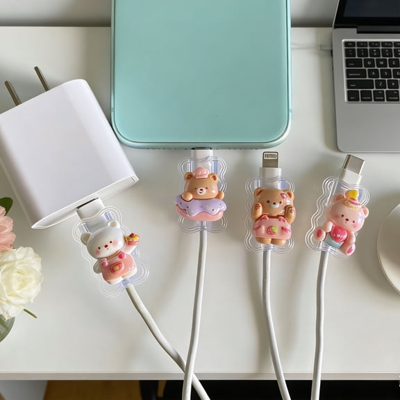 Tianyeda Charging Cord Protector protect your phone cables from bending 4pcs Bear Pattern