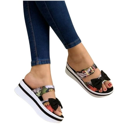 

Summer Ladies Flowers Slippers Sandals Casual Women s Shoes Bow Buckle Slippers