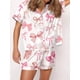 thumbnail image 5 of Conjunto de dos piezas Tsseiatte para mujer, con camisa abotonada de manga corta y pantalones cortos con estampado de lazo, ropa de dormir, 5 of 6