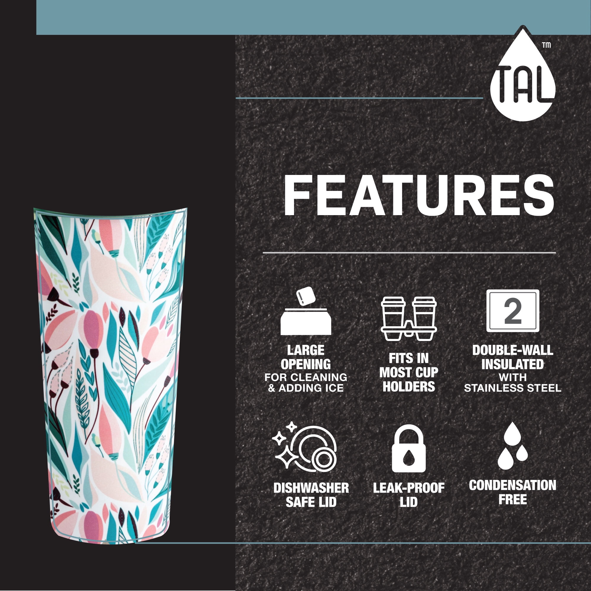 TAL Stainless Steel Coolie Tumbler 24oz, Green Tropical