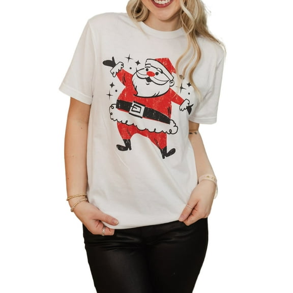 Women's White Cute Father Christmas Printed Casual T-Shirt for Holiday Fun - [ZhiHiMeRi] | (US 20-22)2XL