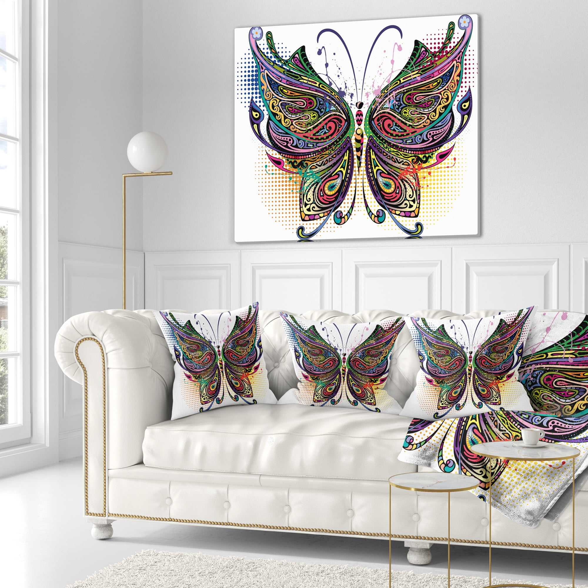 Designart Variegated Butterfly - Abstract Throw Pillow - 16x16