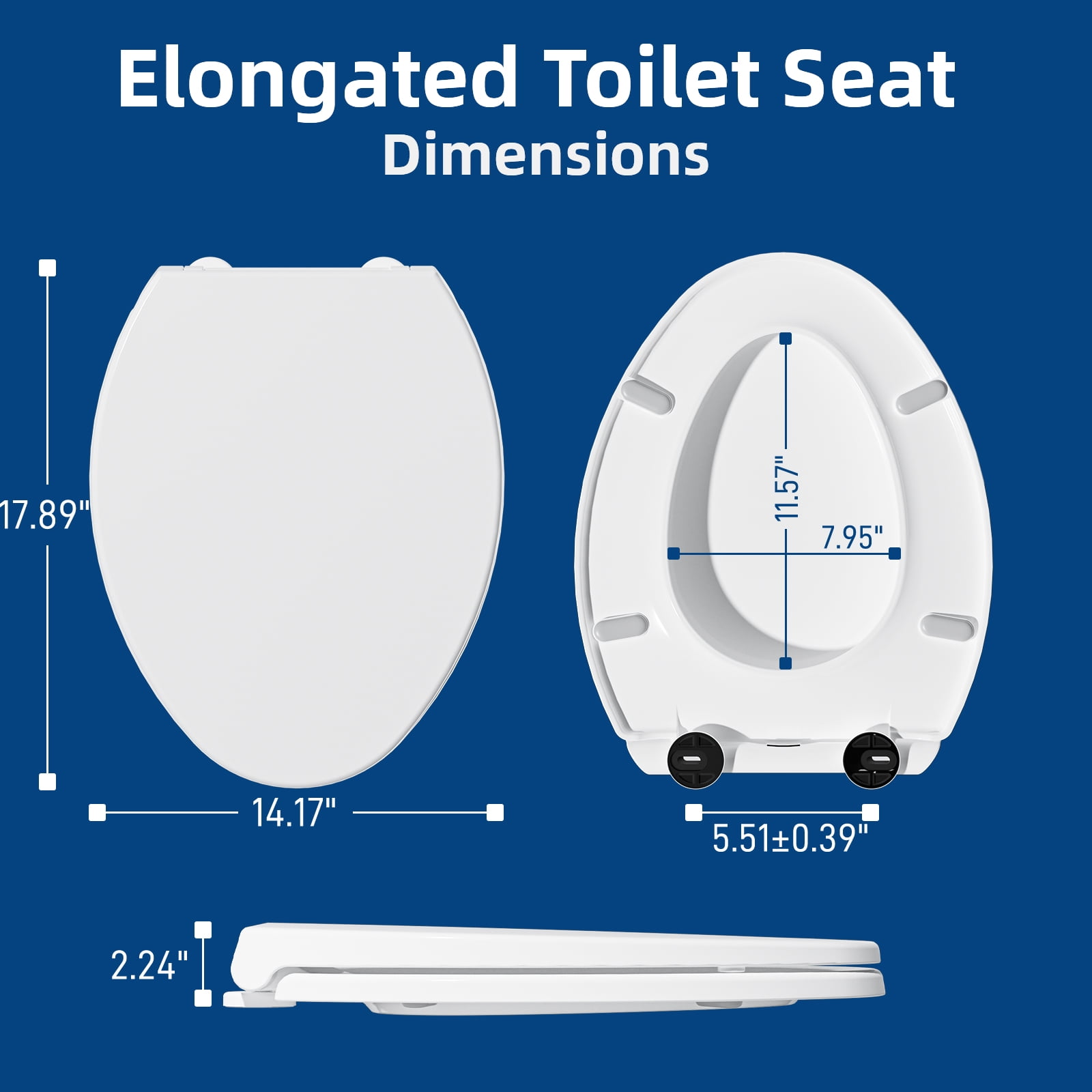 ROSYNEY Elongated Toilet Seat with Hinge, Slow Close, Easy Clean & Change Hinges, White