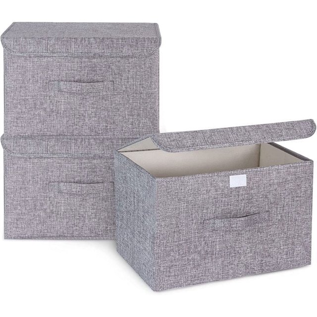 uds cajas de almacenamiento de tela con tapas para ropa de armario juguete lino plegable 37*24*25cm JFHHH pequeña