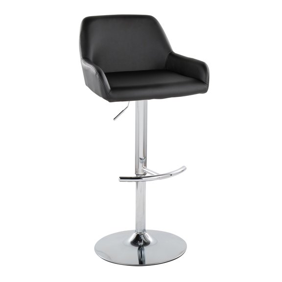 Silver Orchid  Galotti Adjustable Bar Stool with Rounded T Footrest (Set of 2) Black Faux Leather/Chrome Metal