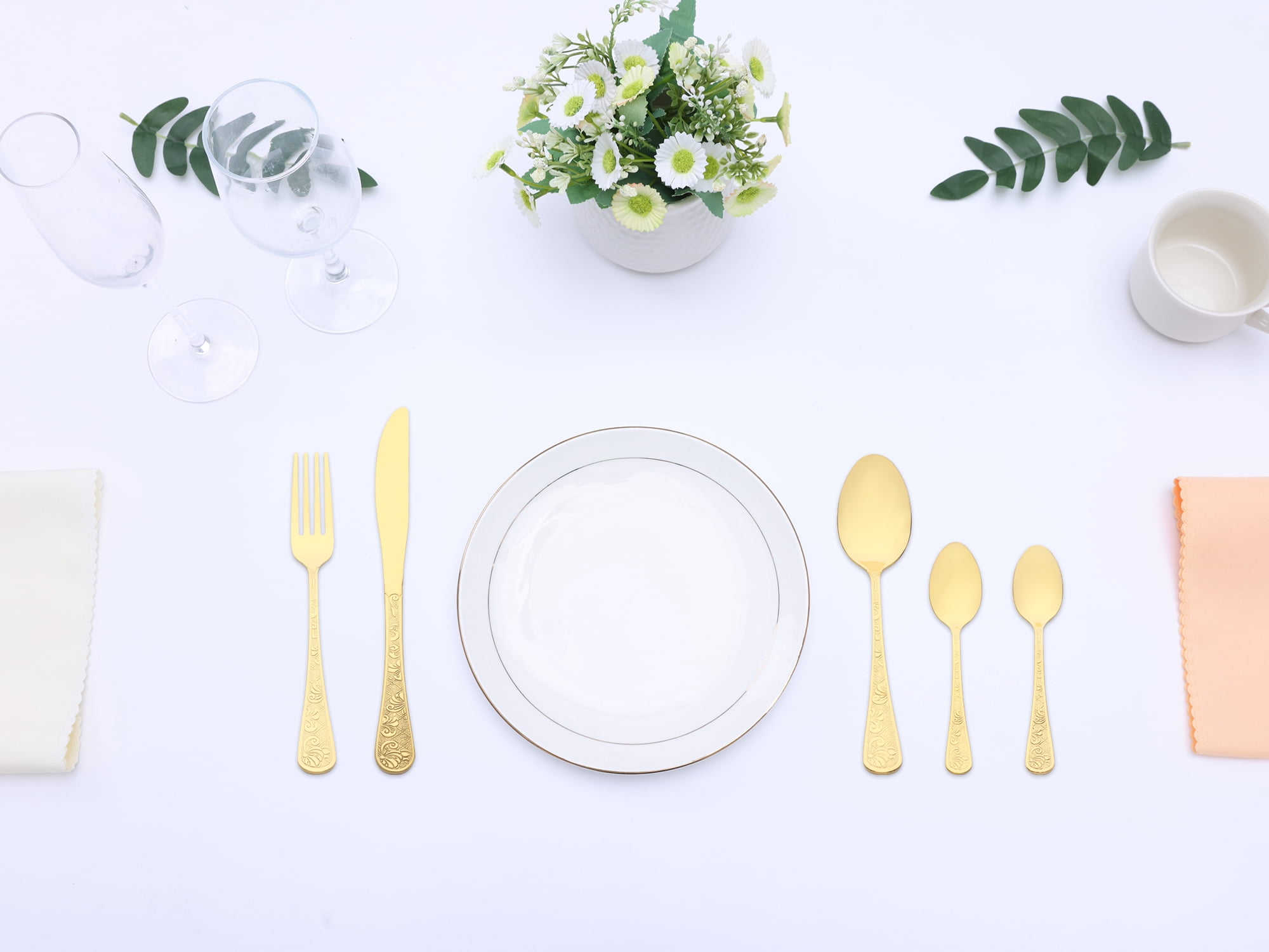 Unique Bargains 20 Piece Silverware Set Stainless Steel Floral Flatware Gold 20