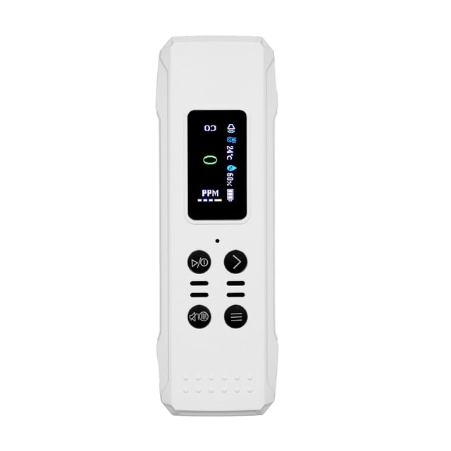 Probador industrial Detector de monóxido de carbono 3 en 1 0-1000PPM Mini monitor portátil de del aire con alarma de cordón Medidor de gas CO Sensor de temperatura y humedad Batería incorporada