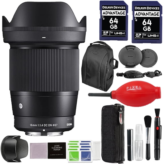 Sigma 16mm f/1.4 DC DN Contemporary Lens for Sony E with Advanced Accessory and Travel Bundle | Extended 3 Years Sigma Warranty | 402965 | Sigma 16mm Sony E Lens
