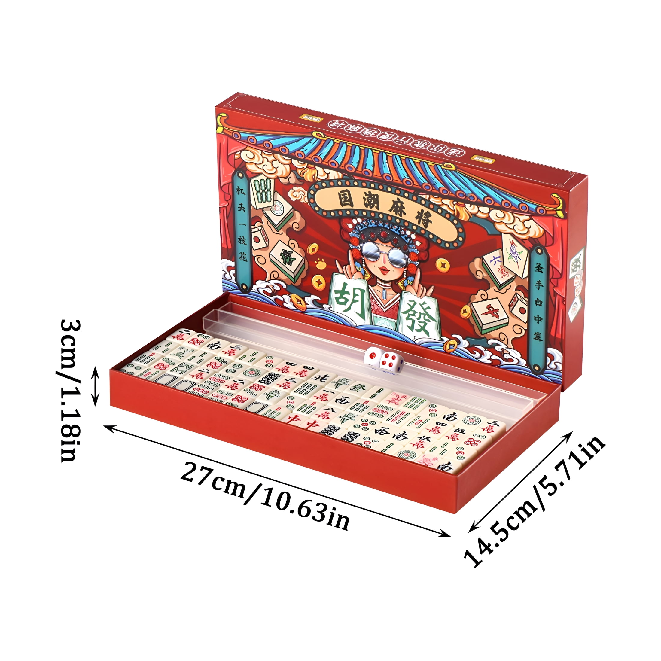 CYFW 2026 New Mahjong Set-166 White Tiles with Printed Bag,4 All-In-One Racks Pushers-Complete Game Set,Chinese Mahjong Tile Set,For Game Nights,Family Gatherings,Social Events,Entertainment.