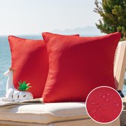 Phantoscope Summer Waterproof Square Cusion Outdoor Decorative Throw Pillow for Patio, 18" x 18", Red, 2 Pack