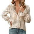 thumbnail image 6 of Womens Button Down Shirts Summer Long Sleeve Ruffle Neck Fashion Blouses Dressy Casual Plaid Business Work Tops, 6 of 6