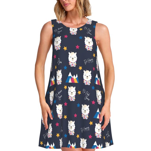 Disketp Llamas 1 para Vestido sin Mangas para Mujeres, Vestidos de Verano para Mujeres, Casual y Holgado para la Playa