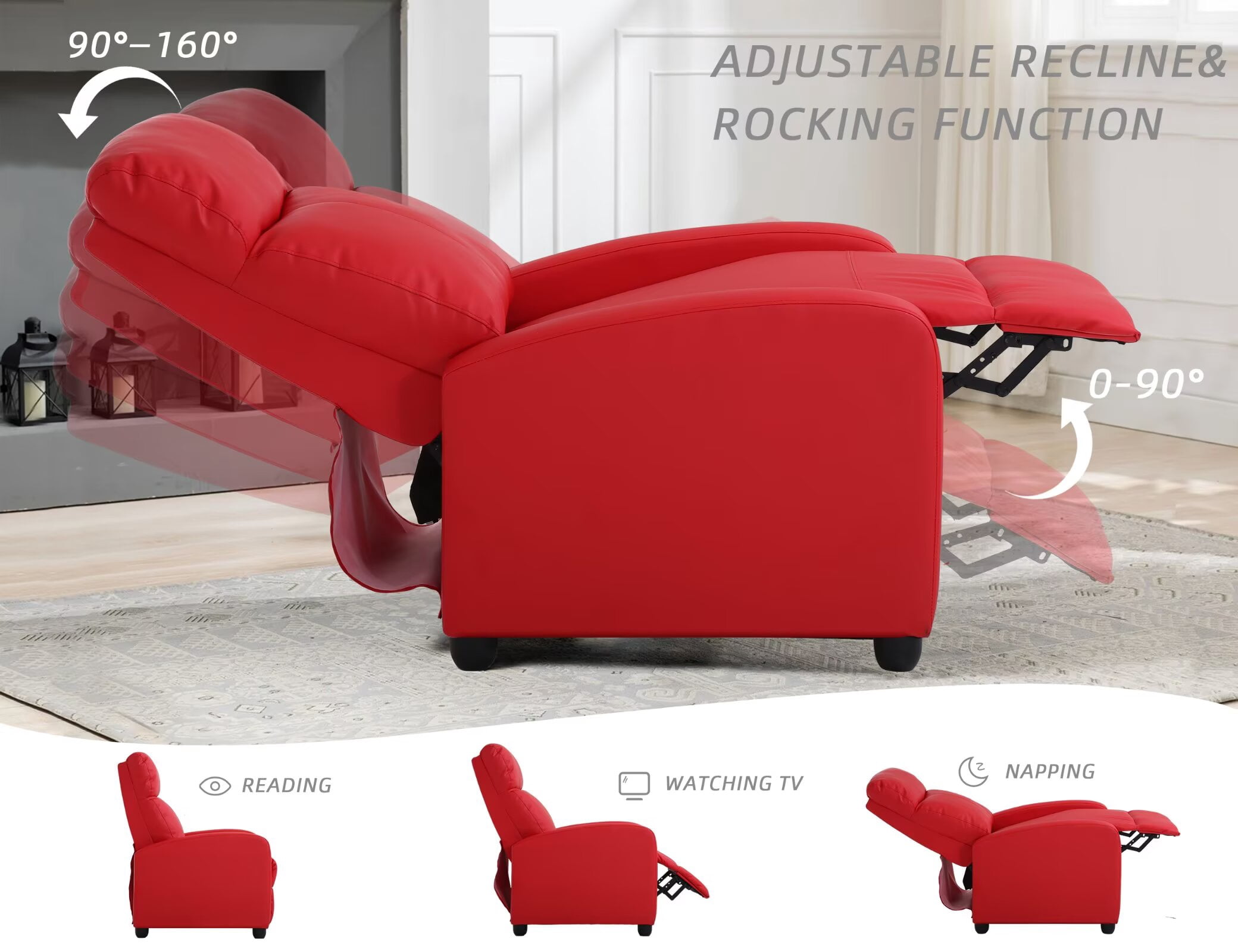 YRLLENSDAN Recliner Chair for Living Room Home Theater Seating Single Reclining Sofa Lounge with Padded Seat Backrest (Red)