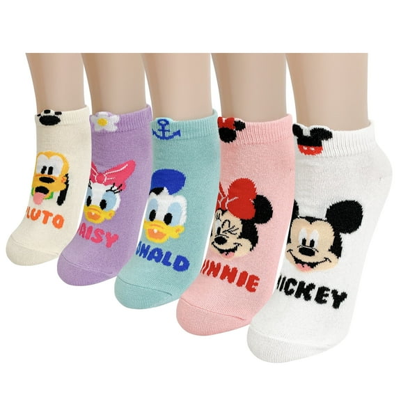 Disney Character Ankle Socks, 5 Pair Set , Mickey Minnie Donald Daisy , Multicolor Set Collection