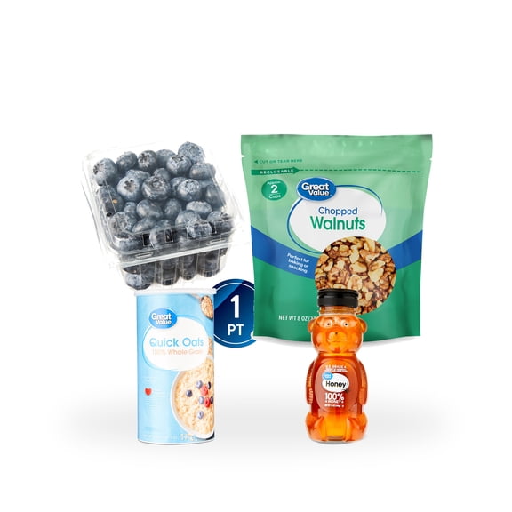 Wholesome Hot Oatmeal Breakfast Bundle with Blueberries, Walnuts and Honey