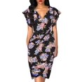 thumbnail image 1 of FASHIONWT Women Plus Size Sexy V-Neck Slim Fit Gathered Flare Sleeve Knee Length Dress, 1 of 4