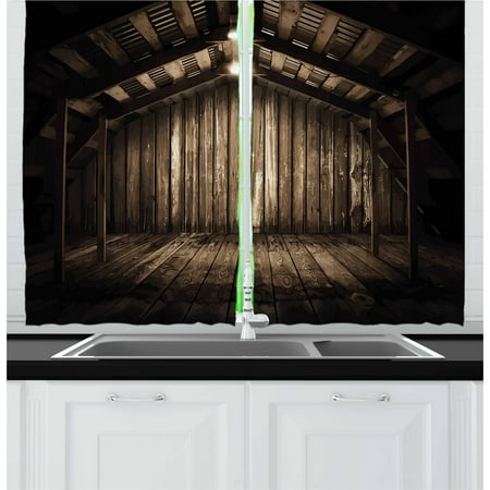 Modern Cottage Homes Modern Curtains 2 Panels Set, Old Wooden Rustic Home Cottage Rural Countryside Grunge Rusty Indoors Print, Window Drapes for Living Room Bedroom, 55W X 39L Inches, Brown Dark Brown, by Ambesonne ()