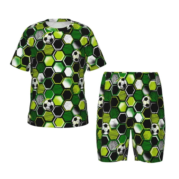 Balery Soccer1 Conjunto de Pijama Infantil de Manga Corta con Estampado – Ropa de Dormir de Algodón Suave-Large