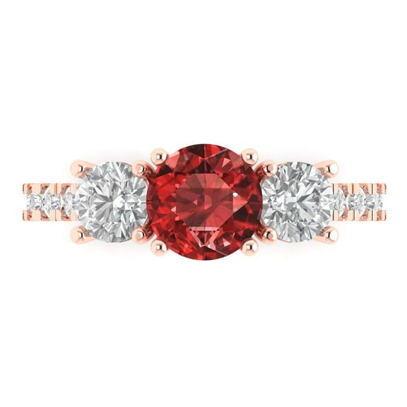 Three-Stone Engagement Ring for Women - 1.97ct Natural Garnet in 14K Rose Gold Promise Ring