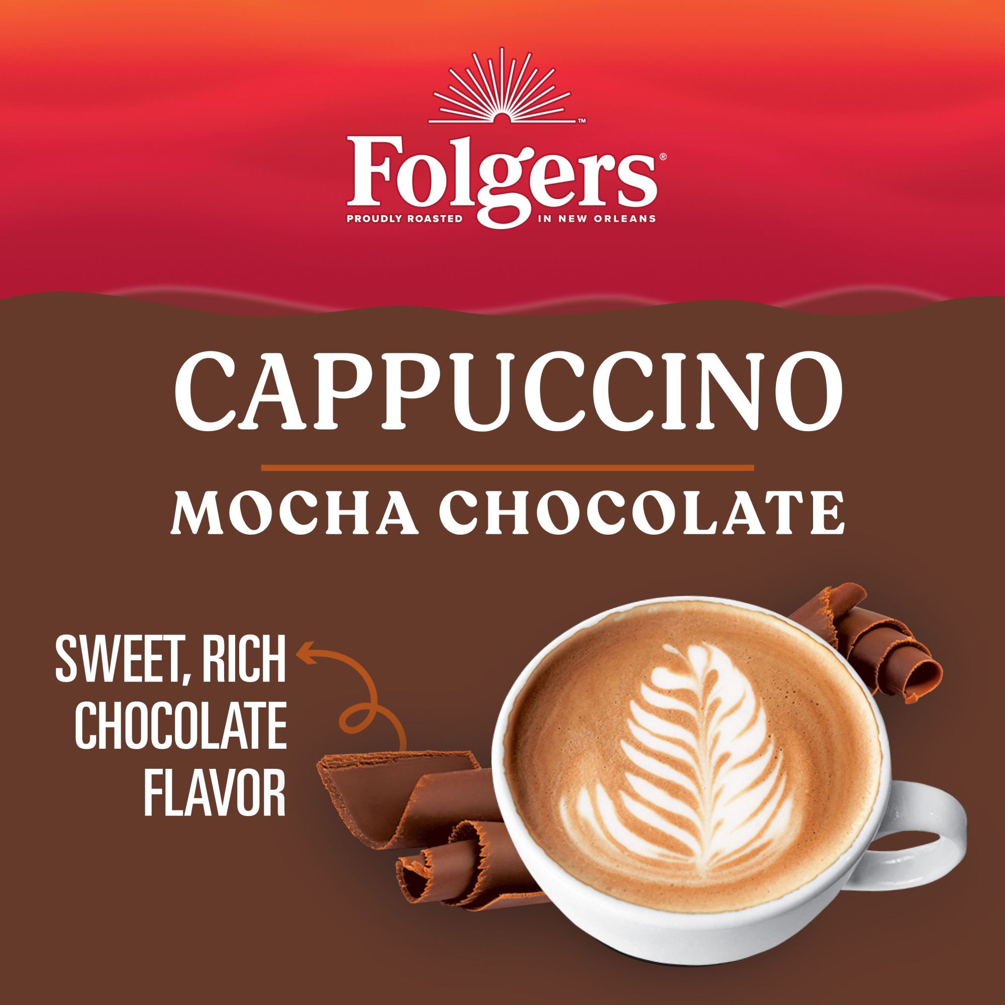 Folgers Mocha Chocolate Flavored Cappuccino Mix, Instant Coffee Beverage, 16-Ounce Canister - image 5 of 9
