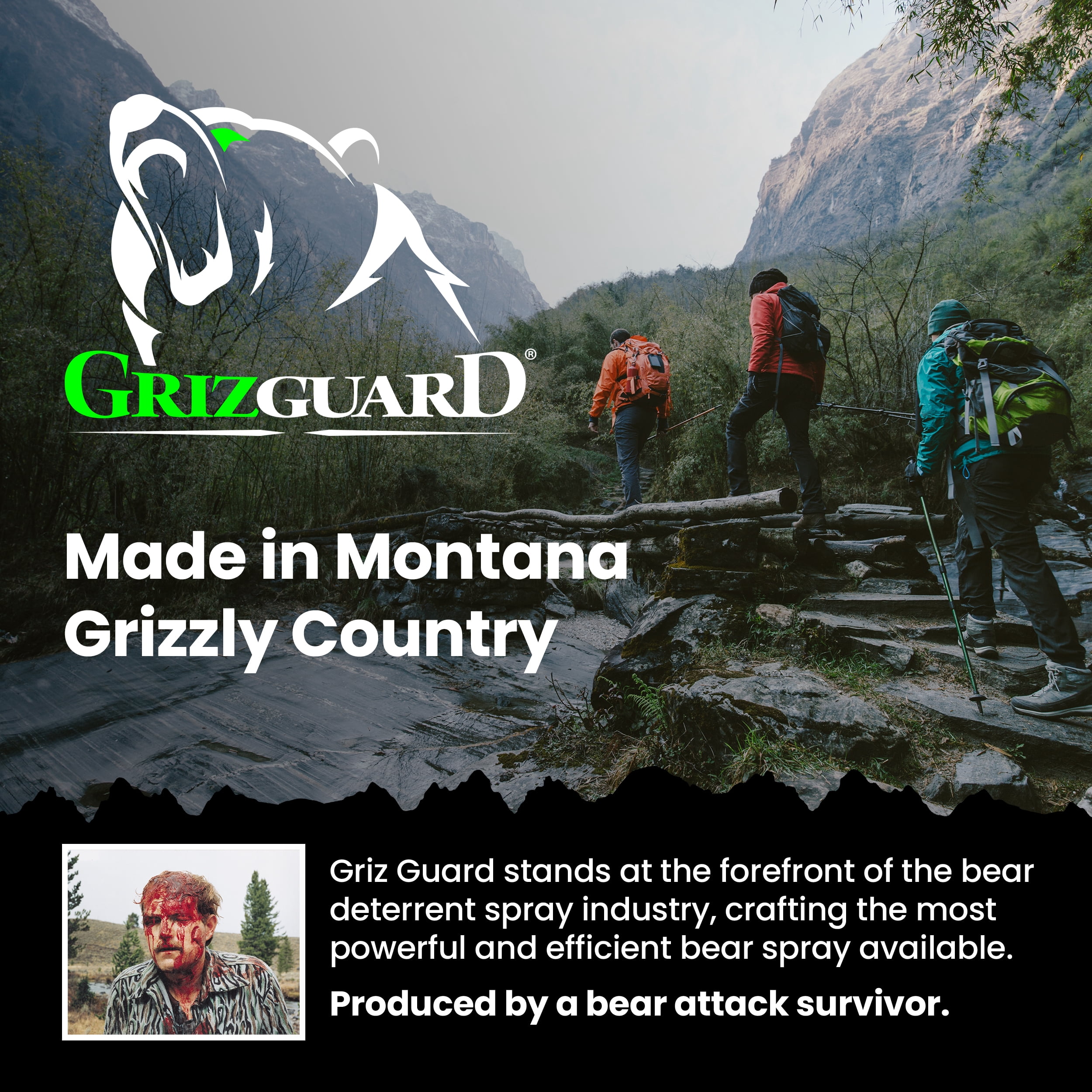 Griz Guard Bear Spray with Holster 40 ft Range, Maximum Strength, EPA-Registered Spray for Bears, Mountain Lions, Coyotes, Dogs, & Moose, Outdoor Hiking & Camping Protection, Glow Safety Clip, 7.9 oz